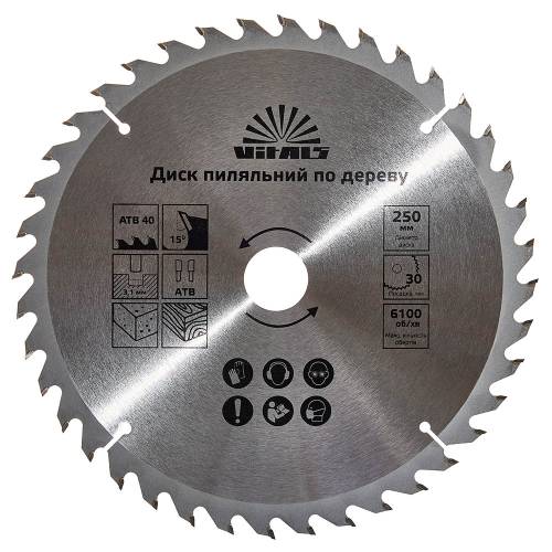 Диск пильний Vitals по дереву 250x30/25.4, ATB 40 Диск пильний Vitals по дереву 250x30/25.4, ATB 40