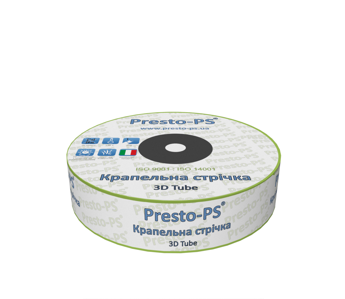 Крапельна стрічка Presto-PS емітерна 3D Tube крапельниці через 15 см витрата 1,38 л/год, довжина 500 м (3D-7-15-500) Крапельна стрічка Presto-PS емітерна 3D Tube крапельниці через 15 см витрата 1,38 л/год, довжина 500 м (3D-7-15-500)