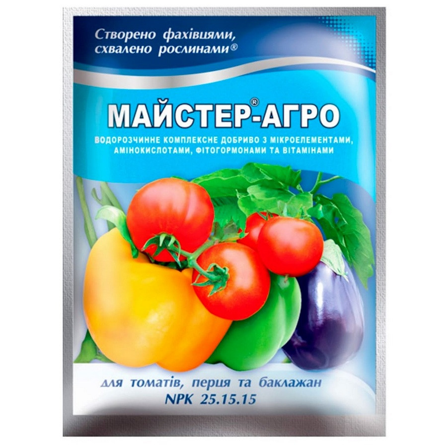 Добриво Майстер-агро для томатів, перцю та баклажанів NPK 25.15.15 100 г Добриво Майстер-агро для томатів, перцю та баклажанів NPK 25.15.15 100 г