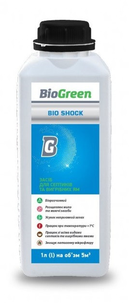 Средство для септиков и выгребных ям Bio Shock 1 л. Bioclean Средство для септиков и выгребных ям Bio Shock 1 л. Bioclean