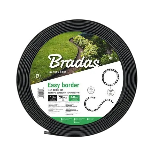 Бордюр газонный 40мм х 10м с комплектом кольев, EASY BORDER графит Bradas Бордюр газонный 40мм х 10м с комплектом кольев, EASY BORDER графит Bradas