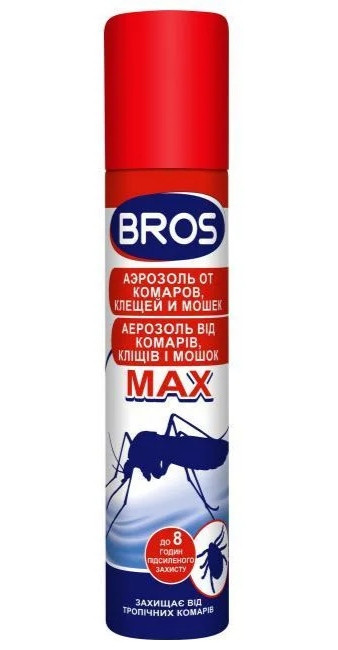 Аерозоль Брос (Bros) MAX від комарів і кліщів 90 мл Аерозоль Брос (Bros) MAX від комарів і кліщів 90 мл