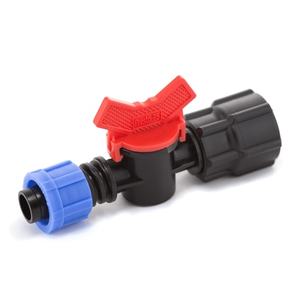 Кран шаровий Presto-PS з внутрішнім різьбленням 3/4 дюйма для крапельної стрічки 16 мм (FL-011734) Кран шаровий Presto-PS з внутрішнім різьбленням 3/4 дюйма для крапельної стрічки 16 мм (FL-011734)