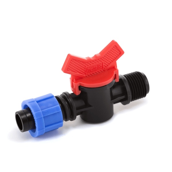 Кран шаровий Presto-PS із зовнішнім різьбленням 1/2 дюйма для крапельної стрічки 16 мм (TV-0117) Кран шаровий Presto-PS із зовнішнім різьбленням 1/2 дюйма для крапельної стрічки 16 мм (TV-0117)