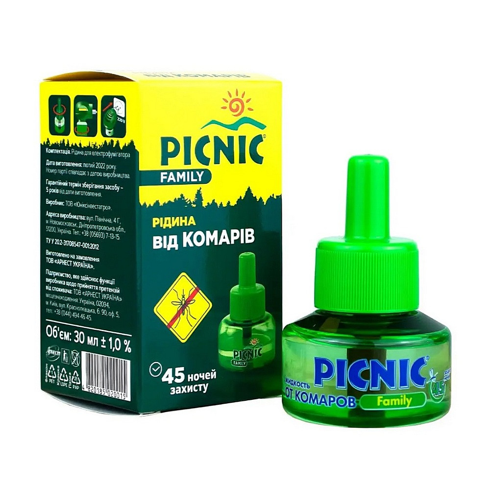 Рідина для електрофумігатора Picnic Family 45 ночей 30 мл Рідина для електрофумігатора Picnic Family 45 ночей 30 мл