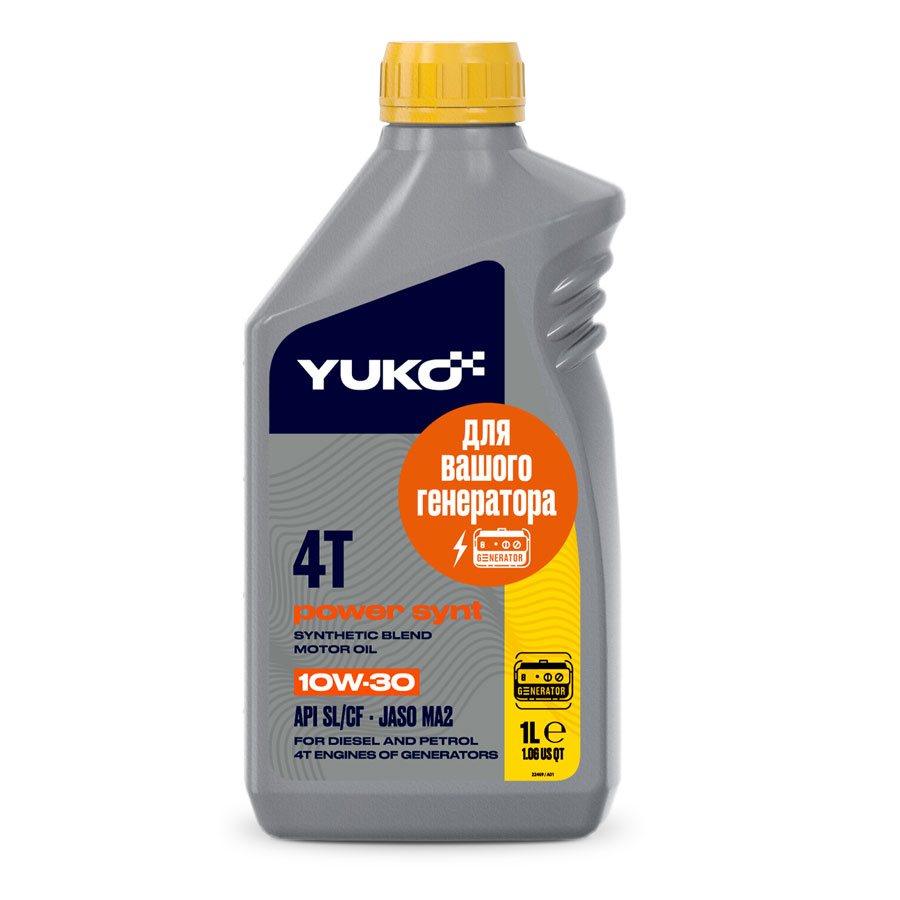 Олива моторна YUKO POWER SYNT 4Т 10W-30 API SL/CF, JASO MA2 каністра 1л ПЕ