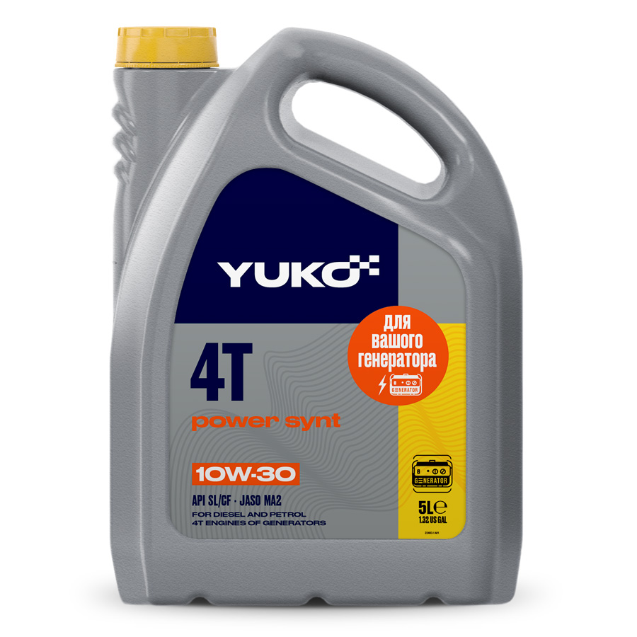 Олива моторна YUKO POWER SYNT 4Т 10W-30 API SL/CF, JASO MA2 каністра 5л ПЕ Олива моторна YUKO POWER SYNT 4Т 10W-30 API SL/CF, JASO MA2 каністра 5л ПЕ