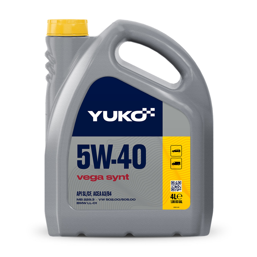 Олива моторна YUKO VEGA SYNT 5W-40 API SL/CF каністра 4л ПЕ