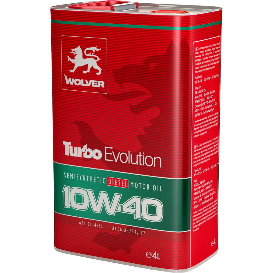 Олива моторна WOLVER TURBO EVOLUTION SAE 10W-40  каністра 4л жерсть