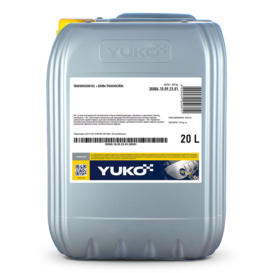 Олива універсальна YUKO UTTO 80W API GL-4 17,5 кг каністра 20л ПЕ Олива універсальна YUKO UTTO 80W API GL-4 17,5 кг каністра 20л ПЕ