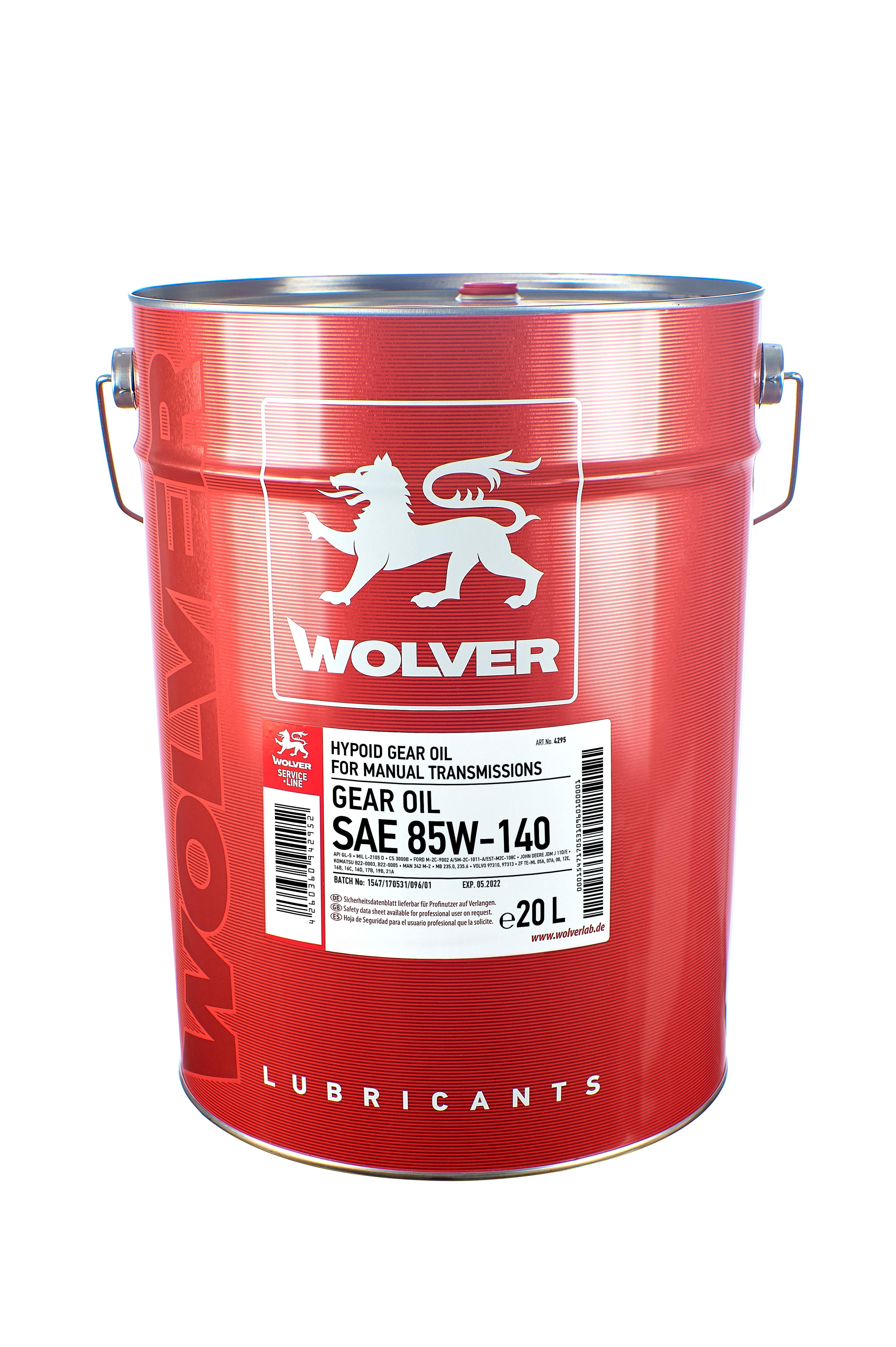 Олива трансмісійна WOLVER GEAR OIL SAE 85W-140  API GL-5  відро 20л жерсть