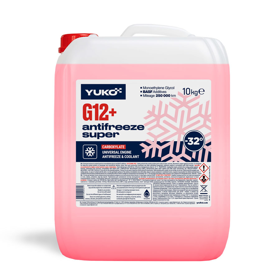Рідина охолоджуюча YUKO Antifreeze -32 (Super G12+ червоний)   10кг каністра 10л ПЕ