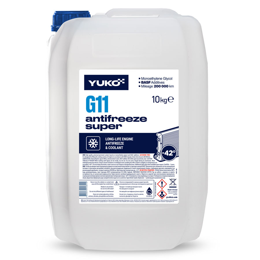 Рідина охолоджуюча YUKO Antifreeze -40 (Super G11 синій) 10кг каністра 10л ПЕ Рідина охолоджуюча YUKO Antifreeze -40 (Super G11 синій) 10кг каністра 10л ПЕ