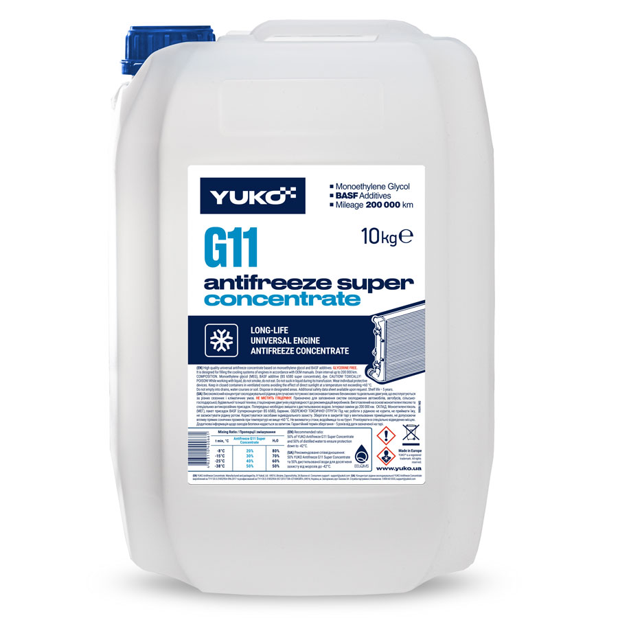 Рідина охолоджуюча YUKO Antifreeze Concentrate (Super G11 синій)   10 кг каністра 10л ПЕ