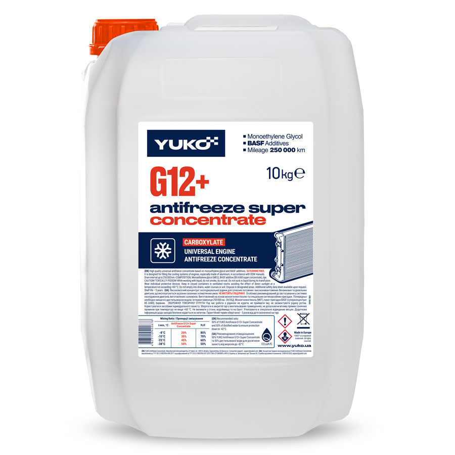 Рідина охолоджуюча YUKO Antifreeze Concentrate (Super G12+ червоний)   10 кг каністра 10л ПЕ