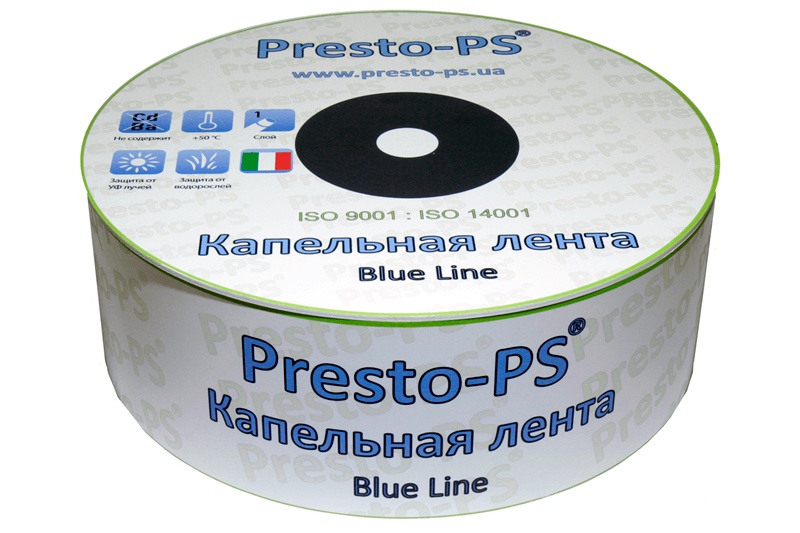 Крапельна стрічка Presto-PS щілинна Blue Line отвори через 20 см, витрата води 2,4 л/год, довжина 1000 м (BL-20-1000)